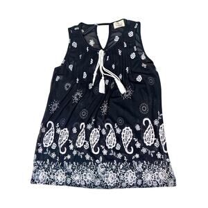 Ember Black & White Paisley Sleeveless Sheer Top – Size Small